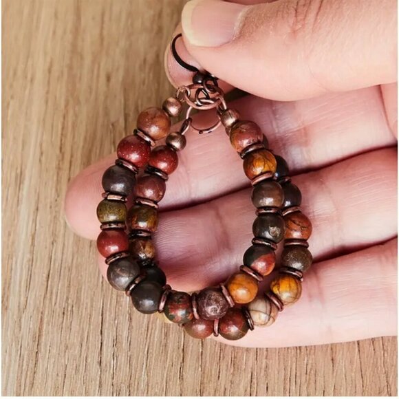 Earth Tone Beaded Oval Drop Dangle Earrings - Picture 2 of 4